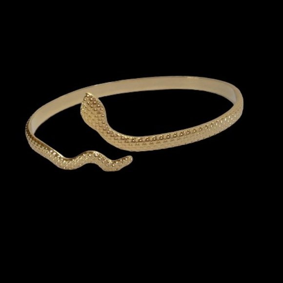 18K Gold Plated Textured Snake Bangle Bracelet Stainless Steel Adjustable NWOT - Picture 4 of 11